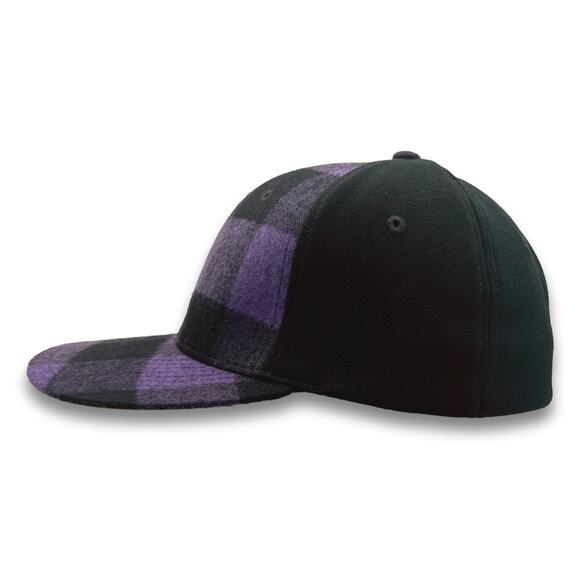 Plaid Purple Baseball Cap Flat Bill One Size Flex Fitting Spandex Lumberjack Hat - Picture 4 of 8